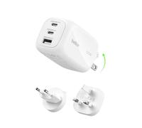 Belkin 3-Port USB-C Plug 100W, GaN Wall Charger with 2x USB-C & 1 USB-A Ports, Plug Tips included for EU/UK/US, Fast Charging for MacBook, iPhone, iPad Pro, Samsung Galaxy, Google Pixel, etc - White
