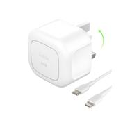 Belkin BoostCharge Compact Wall Charger 30W, Travel-friendly USB-C Power Delivery Fast Charging for Apple iPhone, iPad, AirPods, Tablet & More with USB-C to Lightning Cable - White