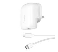 Belkin 30W USB C wall charger with PPS, Power Delivery, USB-IF certified PD 3.0, fast charger plug for iPhone 17, Air, 16, 15, Samsung Galaxy S25, iPad, AirPods, Pixel, more - USB C Cable included
