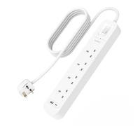 Belkin 4-Outlet Surge Protector Power Strip with USB-C and A Ports, 2m Cord | Extension Lead with USB-C and USB-A Slots, Wall-Mountable with 4 AC Outlets, 2m Power Cord, 525 Joules, Green Indicator Light
