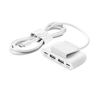 Belkin 4-Port USB Power Extender with built in 2m Cable, 2 USB-C & 2 USB-A Ports, USB Adapter with 30W Output, Fast Charging for iPhone 14 & Samsung Galaxy S23, Eco-Friendly Design & Detachable Clip