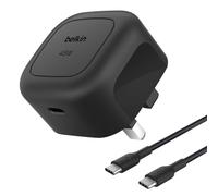 Belkin Compact Wall Charger 45W + USB-C to USB-C Cable, Fast Charging for Apple iPhone 17, iPhone Air, iPhone 16 Serie, Samsung Galaxy S25, Google Pixel, iPad, AirPods & More - Black