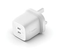 Belkin 45W Dual USB Type C Wall Charger, Fast Charging Power Delivery 3.0 with GaN Technology, USB C Charger for iPhone 17, iPhone Air, iPad Pro, MacBook, Samsung Galaxy S25, Pixel And More - White