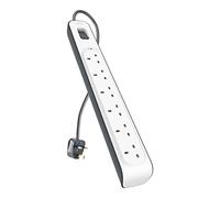 Belkin 6 Way/6 Plug 2m Surge Protection Extension Lead Strip, White