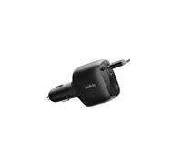 Belkin 75W Car Charger with Retractable Cable 75 W USB-C car charger with a built-in retractable cable, an additional USB-C port and Power Delivery