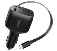 Belkin 75W USB-C & USB-A In-Car Charger with Retractable USB-C Cable - Black