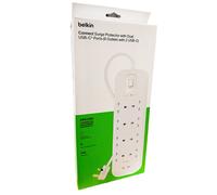 Belkin 8-Outlet Surge Protector Power Strip Wall-Mountable 8 AC Outlets 2 USB-C