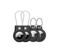 Belkin Apple AirTag Secure Holder w/Key Ring + Wire Cable, Scratch-Resistant Case with Open Face & Raised Edges - Protective AirTag Keychain Accessory for Keys, Pets, Luggage, & More - Black (4-Pack)