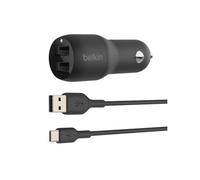 Belkin Boost Charge Dual USB Car Charger 24 W + USB-A to USB-C cable (Dual USB-A Port Charger for Samsung, Pixel, iPad Pro, Nintendo Switch and More)