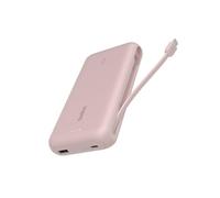 Belkin BoostCharge 20000mAh Power Bank with Integrated USB-C Cable - Pink | 20K Portable Charger, Charge Up to 3 Devices (1 x USB-C Port + Cable, 1 x USB-A Port), 30W, Air-Travel Ready, Pre-Charged