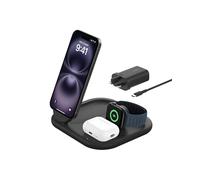 Belkin BoostCharge 3 in 1 Foldable Charging Station with Qi2, 15W - Black | MagSafe Compatible Magnetic Charger for iPhone, Apple Watch and AirPods, Non-Slip Base, Cable and 36W Wall Plug Included
