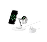 Belkin BoostCharge 3-in-1 Qi2 charger, MagSafe compatible wireless charging station, Qi2 Wireless Charger for Apple iPhone 16 Series, Apple Watch, AirPods with Non-Slip Base, PSU Included - White