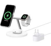 Belkin BoostCharge 3-in-1 Qi2 Charger, MagSafe Compatible Wireless Charging Station, Qi2 Wireless Charger for Apple iPhone 16 Series, Apple Watch, AirPods, with Non-Slip Base, with Power Adapter -