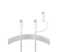 Belkin BoostCharge Braided 2-in-1 USB-C Charging Cable w/USB-C & Lightning Connector (1.5M) Fast & Multi-Charging for iPhone Series, iPad, MacBook, Galaxy Series, Nintendo Switch 2 & More - White