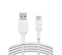 Belkin BoostCharge Braided USB C charger cable, USB-C to USB-A cable, USB type C charging cable for iPhone 16, 15, Samsung Galaxy S24, S23, Pixel, iPad, MacBook, Nintendo Switch and more - 1m, White