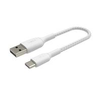 Belkin BoostCharge Braided USB C charger cable, USB-C to USB-A cable, USB type C charging cable for iPhone 16, 15, Samsung Galaxy S24, S23, Pixel, iPad, MacBook, Nintendo Switch and more - 15cm, White