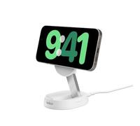 Belkin BoostCharge Pro 15W convertible magnetic wireless charging stand, MagSafe compatible fast Qi2 wireless charger, magnetic fast charger for Apple iPhone 17/16/15, Air, AirPods, PixelSnap - White
