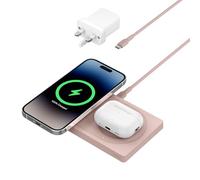 Belkin BoostCharge Pro 2-in-1 MagSafe Charger, Wireless Charging Pad with 15W, iPhone fast charger compatible with iPhone 16, 15, 14, 13, 12 Series, AirPods, and other MagSafe enabled devices - Pink
