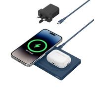 Belkin BoostCharge Pro 2-in-1 MagSafe Charger, Wireless Charging Pad with 15W, iPhone fast charger compatible with iPhone 16, 15, 14, 13, 12 Series, AirPods, and other MagSafe enabled devices - Blue
