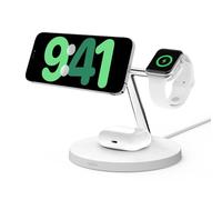 Belkin BoostCharge Pro 3-in-1 Wireless Charger with Qi2 for iPhone 17, Air, 16, 15, 14, 13, 12 + Apple Watch + AirPods + Pixelsnap, 15W MagSafe Compatible Charging Station - White