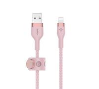 Belkin BoostCharge Pro Flex Braided USB Type A to Lightning Cable (2M/6.6FT), MFi Certified Charging Cable for iPhone 14/14 Plus, 13, 12, Pro, Max, Mini, SE, iPad and More - Pink