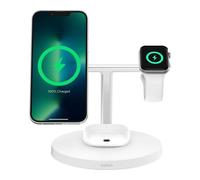 Belkin BoostCharge 3-in-1 Qi2 charger, MagSafe compatible wireless charging station, Qi2 Wireless Charger for Apple iPhone 16 Series, Apple Watch, AirPods with Non-Slip Base, PSU Included - White