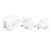 Belkin 3-Port USB-C Plug 70W, Multi-Port GaN Wall Charger with 2x USB-C & 1x USB A Ports, UK and US Plug Tips, Fast Charging for MacBook, iPhone 16, iPad, Samsung Galaxy S25, Google Pixel, etc - White