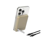 Belkin BoostCharge Pro Wireless Power Bank 5000mAh with Qi2, MagSafe compatible portable charger + built-in pop-up kickstand, battery pack for iPhone 16, iPhone 15, 14, 13, 12 and more - Sand