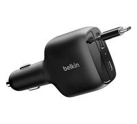 Belkin USB C Car Charger 75W with 30 inches Retractable USB C Cable - iPhone Charger, Compatible with iPhone 17 & 16 Series, Galaxy S25, AirPods, Tablet, MacBook, Chromebook, etc. - Travel Essentials