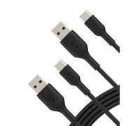 Belkin BoostCharge USB-C Cable (6.6ft/2M), USB-C to USB-A Cable, USB Type-C Cable for iPhone 16 Series, Samsung Galaxy S25, S24, Pixel 9, iPad Pro, Nintendo Switch, Carplay, & More - Black (2-Pack)