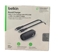 Belkin BoostCharge 30W Fast Car Charger, Compact Design with USB-C Power Delivery Port, USB-C to USB-C Cable Included, Universal Compatibility for iPhone 16, 15, Galaxy S23, Note and More - Black