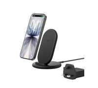 Belkin BoostCharge Wireless Charging Stand, Phone Case Compatible, Wireless Charger for Apple iPhone, Samsung Galaxy, Google Pixel and more, 20W Power Supply and Cable Included - Black
