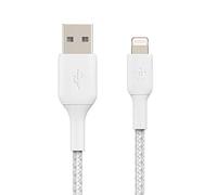 Belkin Braided Lightning Cable (Boost Charge Lightning to USB Cable for iPhone, iPad, AirPods) MFi-Certified iPhone Charging Cable, Braided Lightning Cable, White, 1 m