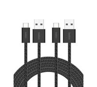 Belkin Braided USB-A to USB-C Cable (3M, 15W) - Soft, Flexible Fast-Charging Cable, Type C Charger Cord for iPhone 16 & 15 Series, Galaxy S25, Pixel 9, iPad Pro, & More - Black (USB 2.0, 2-Pack)