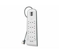 Belkin Surge Protected Power Strip BSV804AF2M - 8 Outlets, 2 USB (2.4A shared), 2m White