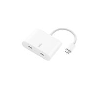 Belkin Connect USB-C Power and Data Splitter, Dual Port Hub with 1 x USB-C 3.2 Gen2 Port & 1 x 100W PD Port for Simultaneous Charging and Data Transfer for iPhones, iPads, and More - White