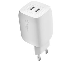 Belkin Dual USB-C GaN 65W PD and PPS Compact Rapid Mains Charger, White