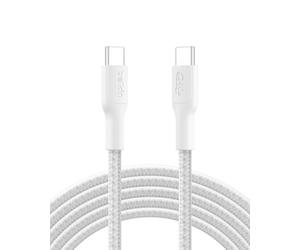 Belkin Eco Braided USB-C to USB-C Cable (3M, 240W) - Soft, Flexible Fast-Charging Cable, Type C Charger Cord for iPhone 16, Galaxy S25, Pixel 9, MacBook, iPad Pro, & More - White (USB 2.0)