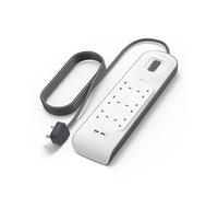 Belkin Extension Lead with USB Slots x 2 (2.4 A Shared), 6 Way/6 Plug Extension, 2m Surge Protected Power Strip - White
