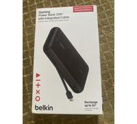 Belkin Gaming Power Bank 30W with Integrated USB-C Cable 20,000mAh - Fast Charging USB-C PD, Portable Charger for Nintendo Switch 2, iPhone 16, iPad Pro, Galaxy S25, & More - Black