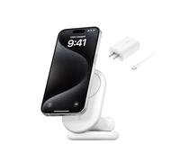 Belkin MagSafe Charger Compatible BoostCharge 2-in-1 Magnetic Foldable Charger 15W - Qi2-Certified Wireless Charger for Apple iPhone 15, iPhone 14, Apple Watch w/Non-Slip Base, PSU Included - White