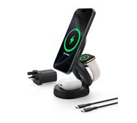 Belkin MagSafe-Compatible Charger, 3-in-1 Convertible Wireless Charging Station, Qi2-Certified 15W for iPhone 16, 15, 14, Apple Watch, AirPods with Non-Slip Base, 36W Plug Included- Black