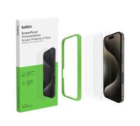Belkin ScreenForce 9H TemperedGlass Screen Protector for iPhone 15 Pro, Crystal Clear, Scratch-Resistant, Full Screen Coverage, Easy Align Frame for Bubble Free Application, 2-Pack- Amazon Exclusive