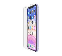 Belkin SCREENFORCE InvisiGlass Ultra. Brand compatibility: Apple Compatibility: iPhone 11 iPhone XR Protection features: Anti-bacterial. Product colour: Transparent. Quantity per pack: 1 pc(s)