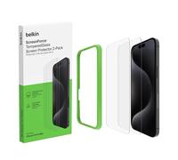 Belkin ScreenForce TemperedGlass Screen Protector for iPhone 15 Pro Max, Crystal Clear, Scratch-Resistant, Full Screen Coverage, Easy Align Frame, Bubble Free Application, 2-Pack- Amazon Exclusive