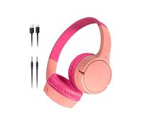 Belkin SoundForm Mini Kids Wireless Headphones with Built-In Microphone, 30H of Playback Time, & Fun Stickers - Over-Ear Headsets for Online Learning, School, Travel, iPhone, iPad, Galaxy - Pink