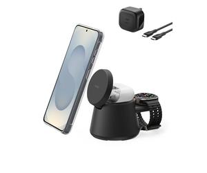 Belkin Ultracharge 3-in-1 Wireless Charging Station w/USB C Port for Smartwatch, Qi2.2 Magnetic Charger 25W for Samsung Galaxy S26, Galaxy Watch, Pixel 10, Pixel Watch, Apple Watch, with 45W Adapter