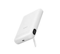 Belkin UltraCharge Pro 10000mAh Power Bank with Qi2 25W, 2-in-1 USB C Portable Charger with Magnetic Ring, Kickstand, Digital Battery Display, Battery Pack for iPhone, Galaxy, Pixel, iPad, etc - White