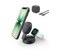 Belkin UltraCharge Pro 2 in 1 Qi2 Wireless Charging Station, 25W - Black | Convertible, Qi2.2-Certified MagSafe Compatible Magnetic Wireless Charger for iPhone, Apple Watch, Earbuds, 45W Plug Included