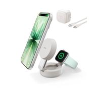 Belkin UltraCharge MagSafe 2-in-1 Wireless Charging Station, Qi2.2 25W Convertible Magnetic Charger for iPhone 17, Apple Watch Series 10, Pixelsnap, etc (45W Adapter Included) - Sand